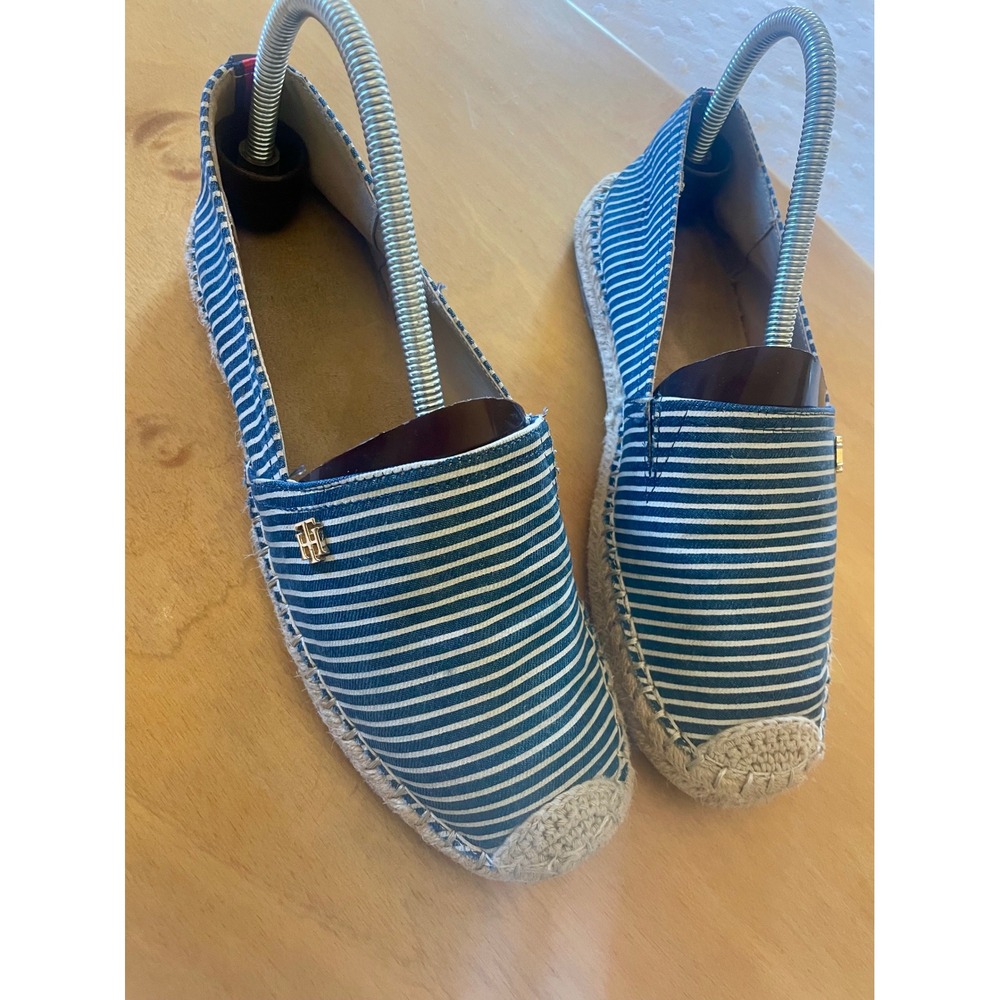 Tommy Hilfiger Blue White Striped Espadrille Flats Canvas Slip On Shoes 8.5M